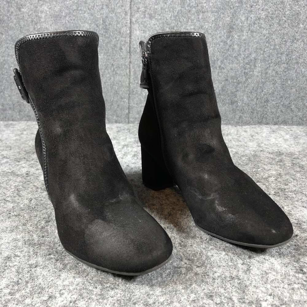 White Mountain Women's 9.5 Black Suede Callawa Block Heel Ankle Boots‎